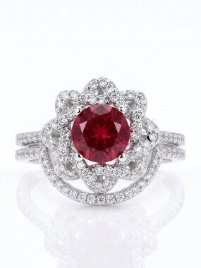 Red Ruby Gemstone Ring Set, 925 Sterling Silver Charmed Aroma